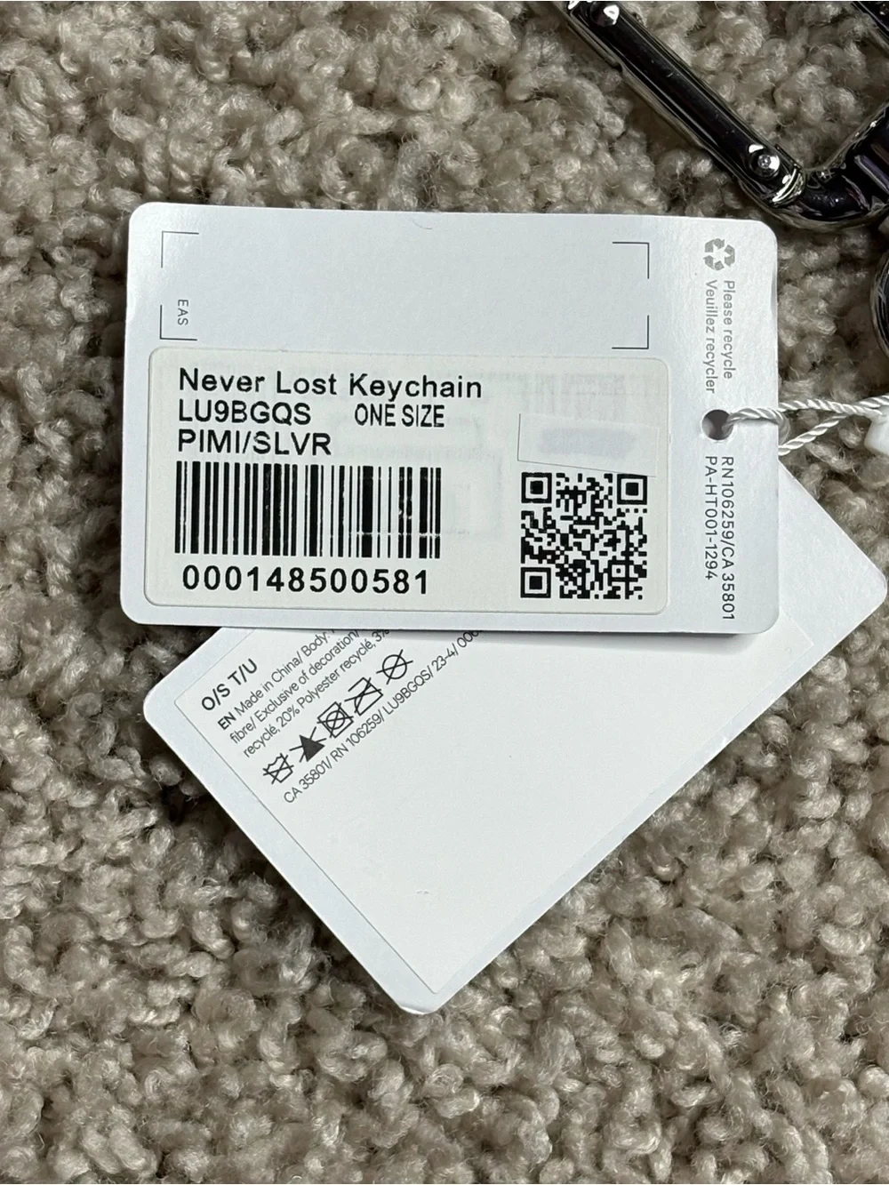 Lululemon Never Lost Keychain